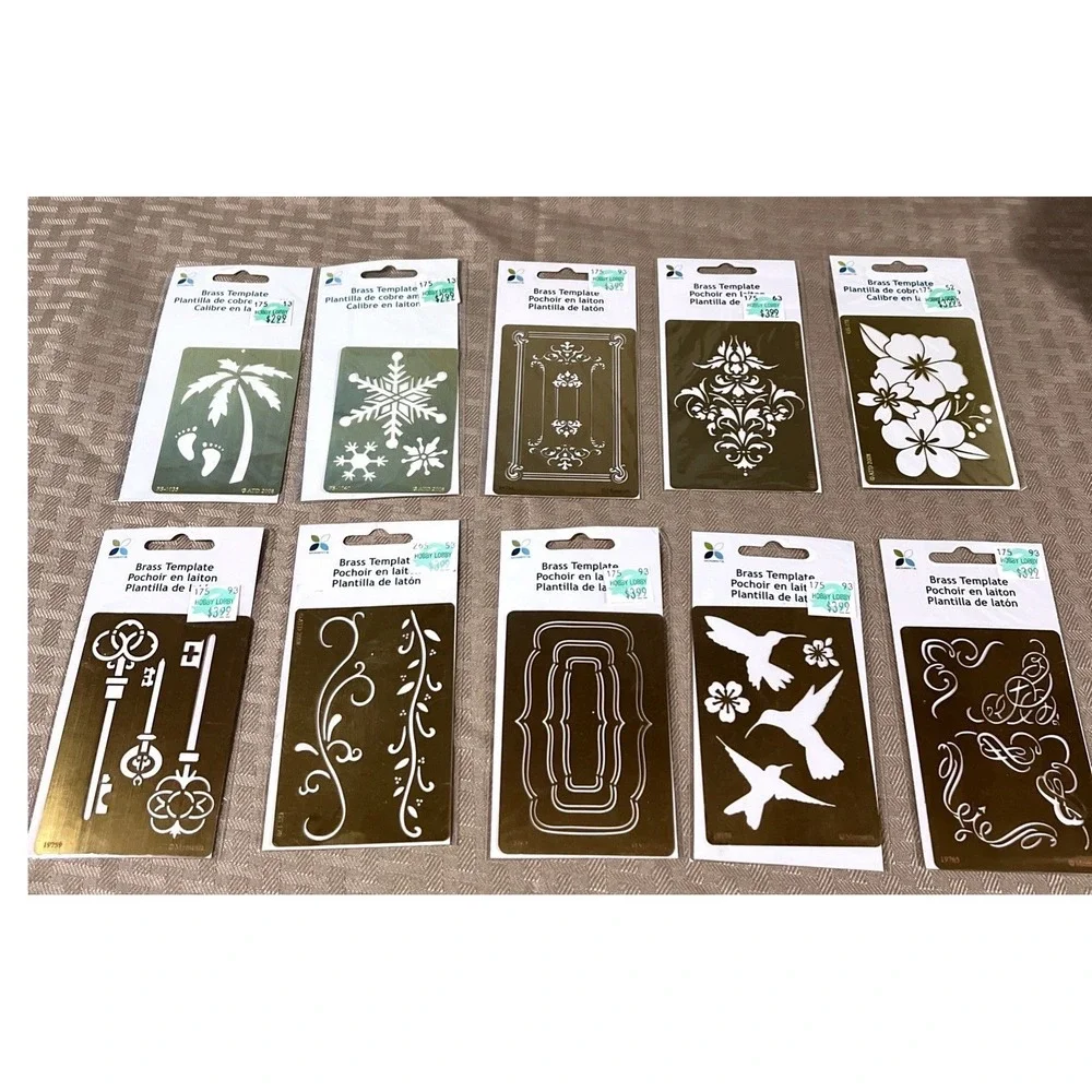 Vintage Brass Template Stencil Lot of 10 Scrapbook Embossing Craft NOS Sealed